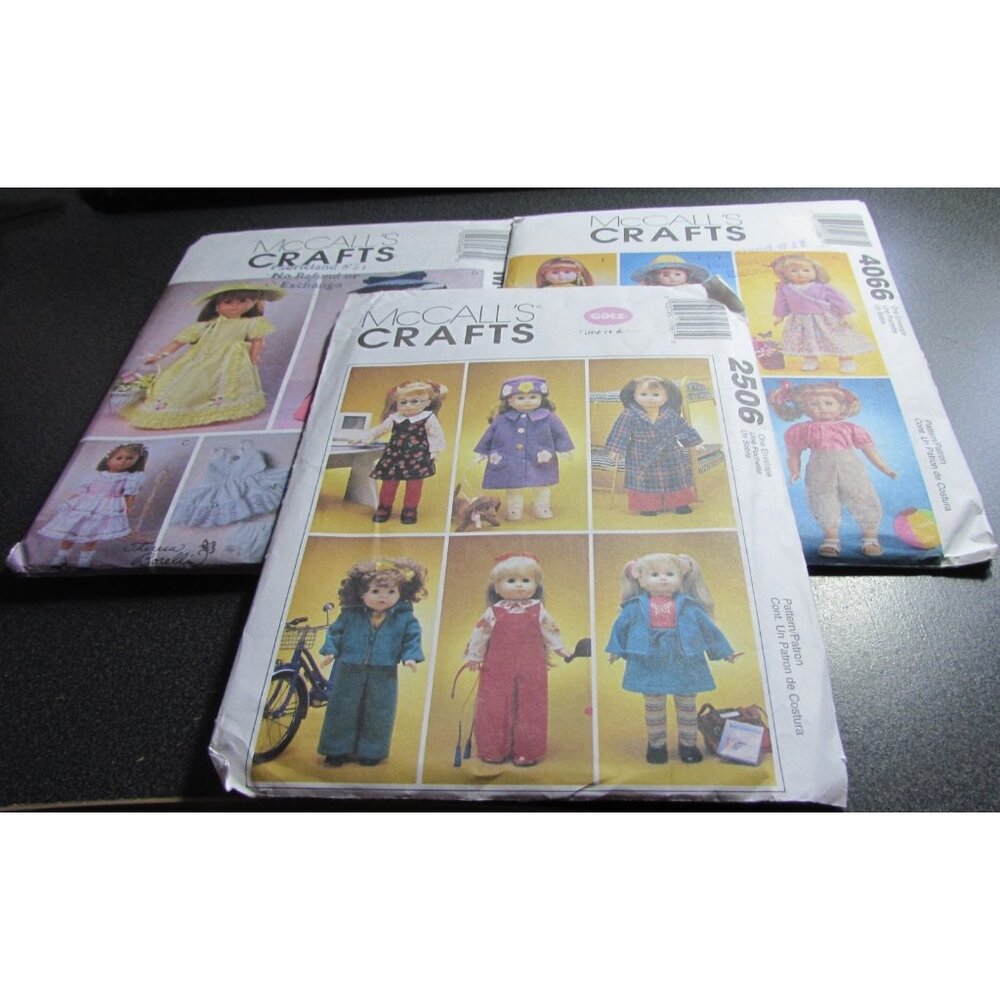 Mcall's Pattern 2506 4066 M4485 Lot 18 " Doll Clothes Dress Hat PJ'S Robe Shirt